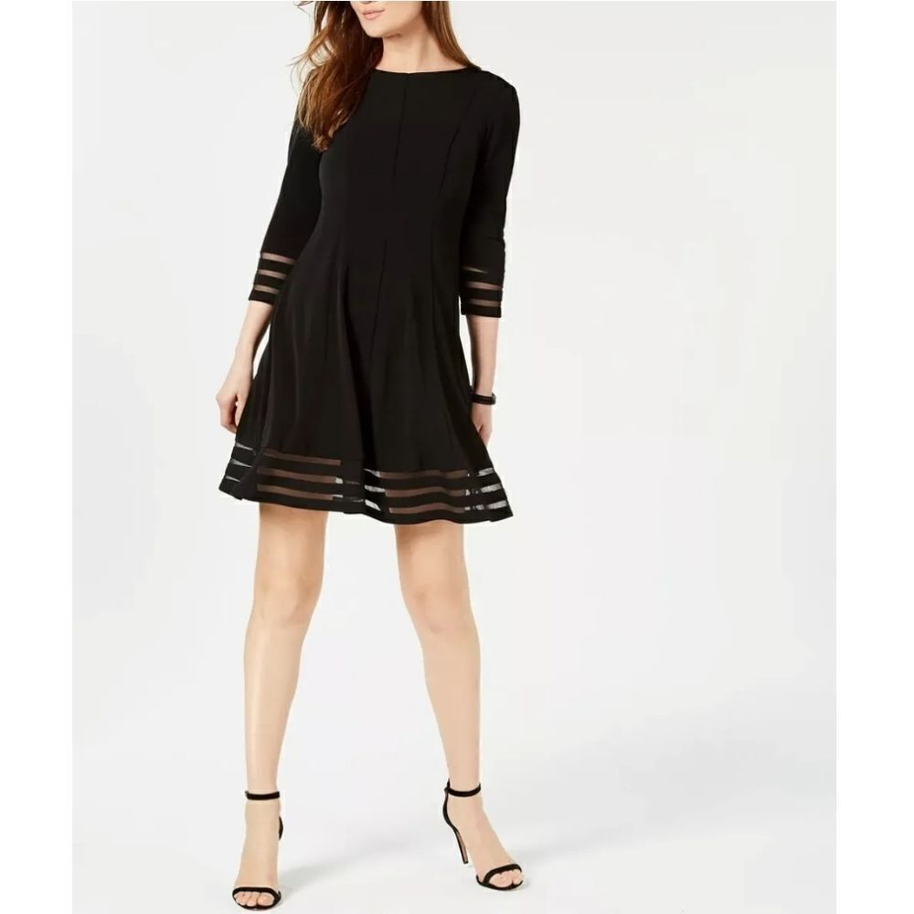 Jessica Howard Black Shadow Stripe Fit and Flare Party Dress